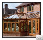 Mahogany effect P shaped conservatory